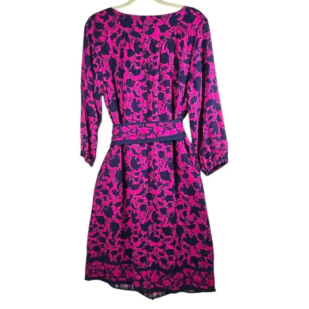 Studio Park x Amy Stran Dress Medium Berry Navy Floral Belted Boho Peasant - Picture 11 of 13